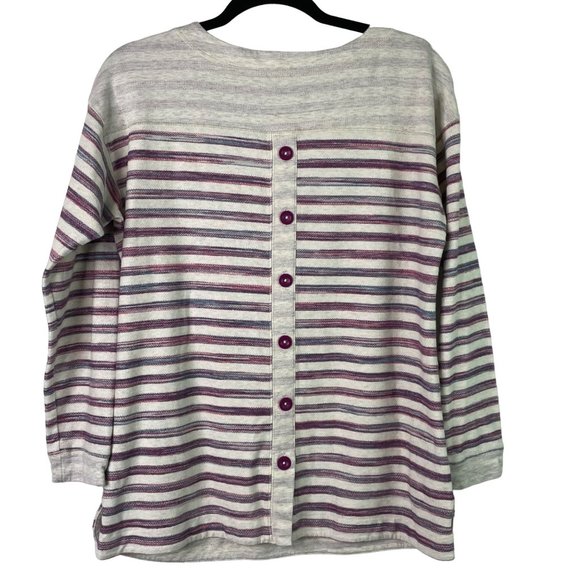 T by Talbots Top Button Back Striped Long Sleeve Size M Heather - Picture 6 of 10
